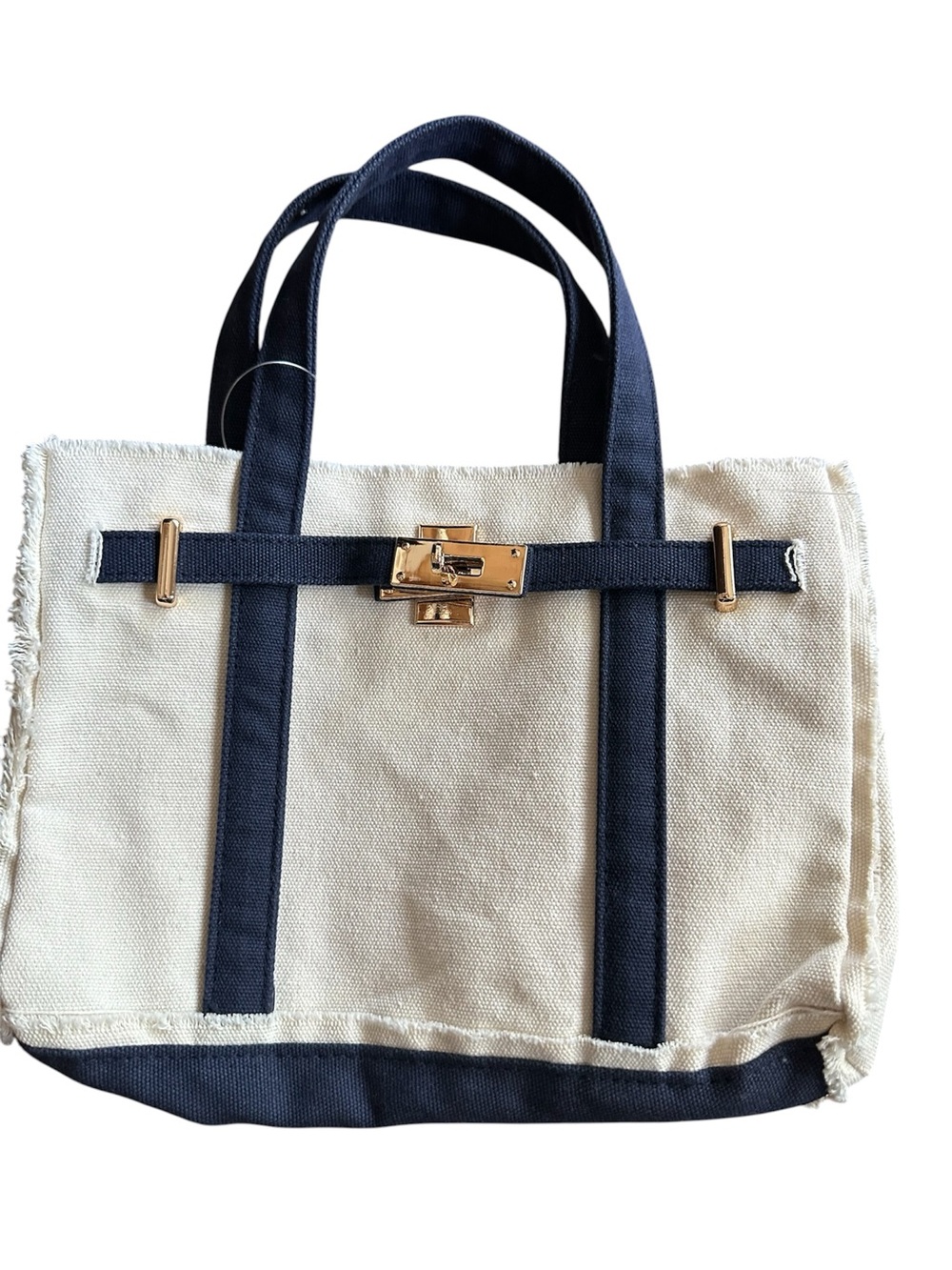 Canvas Tote Bag with Navy Trim - smallboatkin style